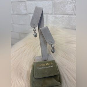Judith Ripka Sterling Silver Grey Pearl Chandilear Earrings